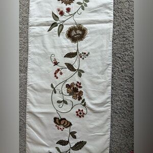 Pottery Barn Floral Embroidered Table Runner - Cream, Brown, Green, Red